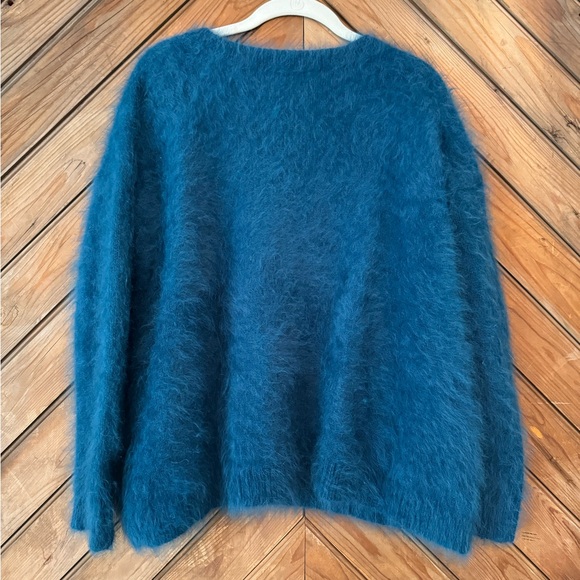 Theory Angora blend blue green v-neck sweater long sleeve fuzzy women’s small - Picture 5 of 9